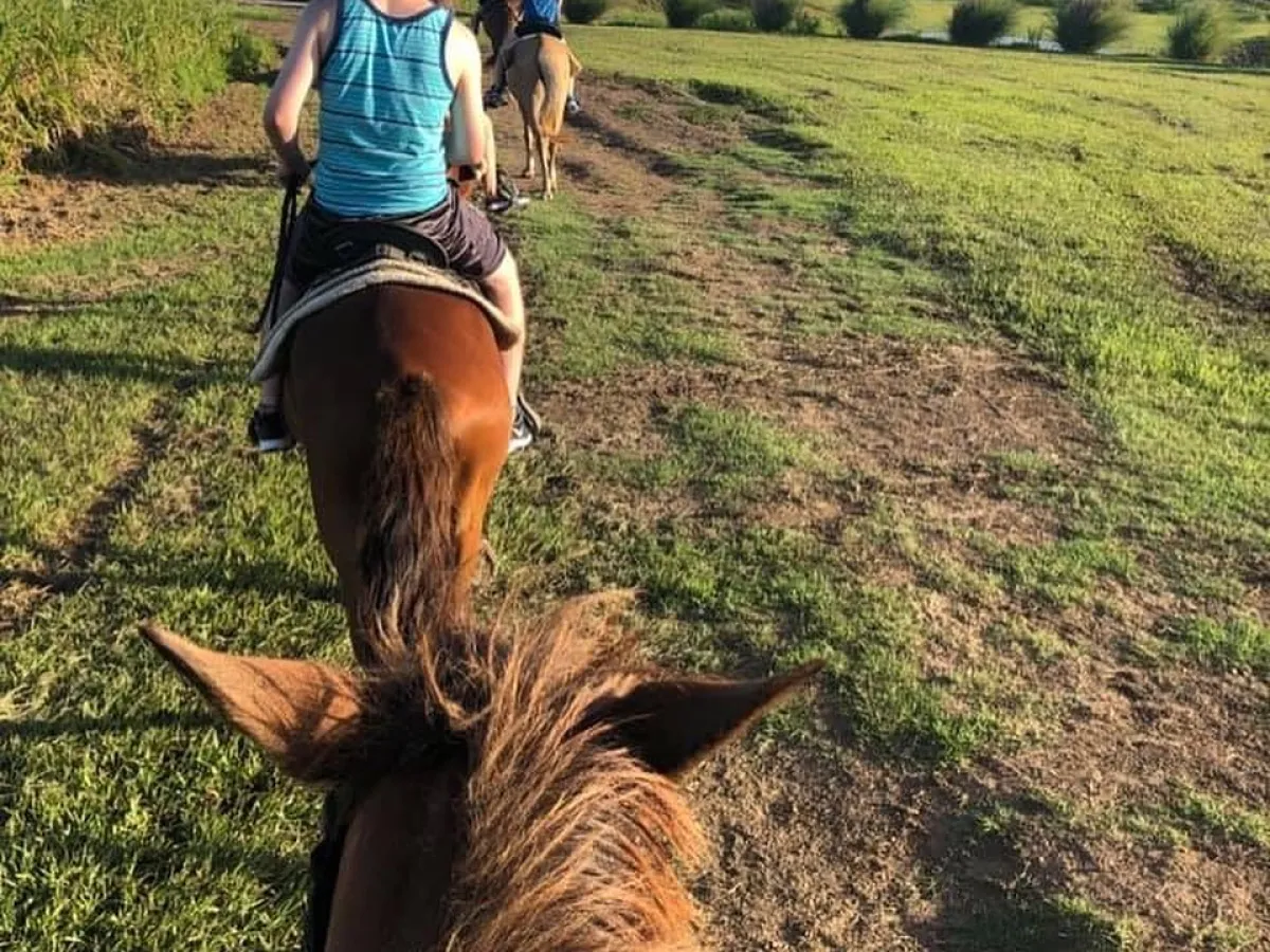 a person riding a bike down a dirt road